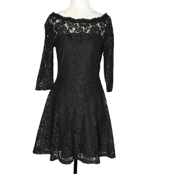 ONLY edge LUXURY black lace midi dress with boat neck - Picture 1 of 10